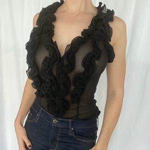 1990’s mesh and ruffled sexy blouse